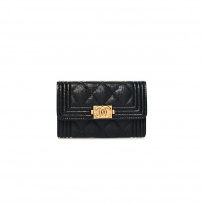 CHANEL CAVIAR QUILTED BOY FLAP CARD HOLDER BLACK A80603 (11.3*7.5*2.1)